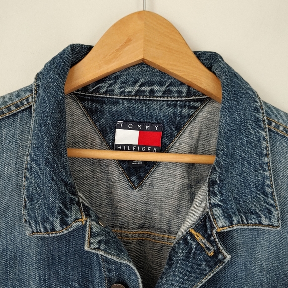Vintage Tommy Hilfiger Trucker Jean Jacket Size Large Blue Denim - Picture 7 of 15